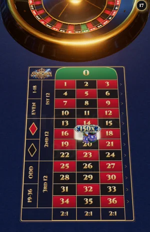 Stormcrown Roulette: a 3D gold and ebony roulette wheel above a midnight blue betting layout